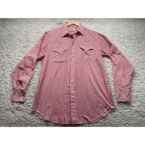 H Bar C California Ranchwear 60s Western Pearl Snap Shirt 17 - 35 USA Check